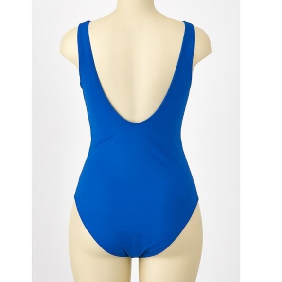 Lauren Ralph Lauren Blue Ruched One-Piece Swimsuit RuffleTummy Control Sz 16. - Picture 3 of 10